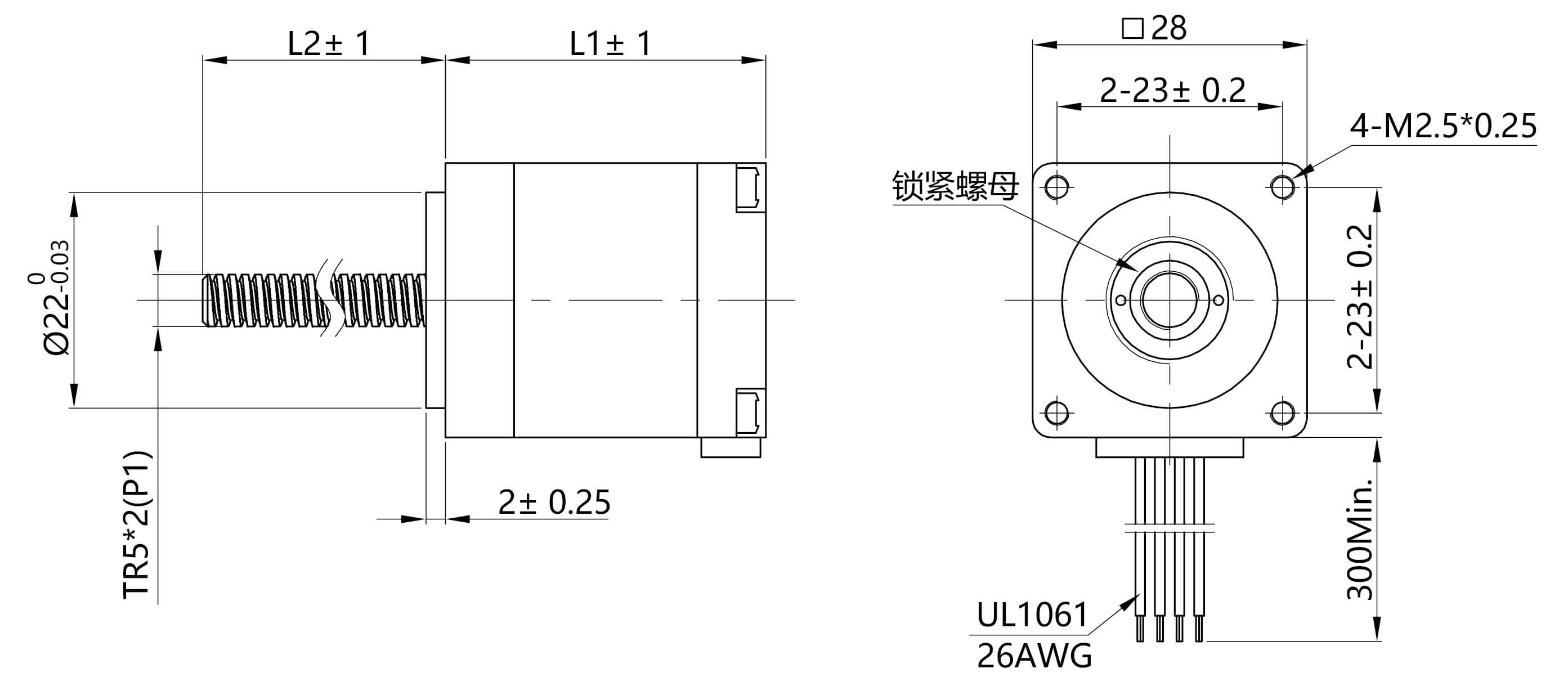 28HST T型丝杆外形图