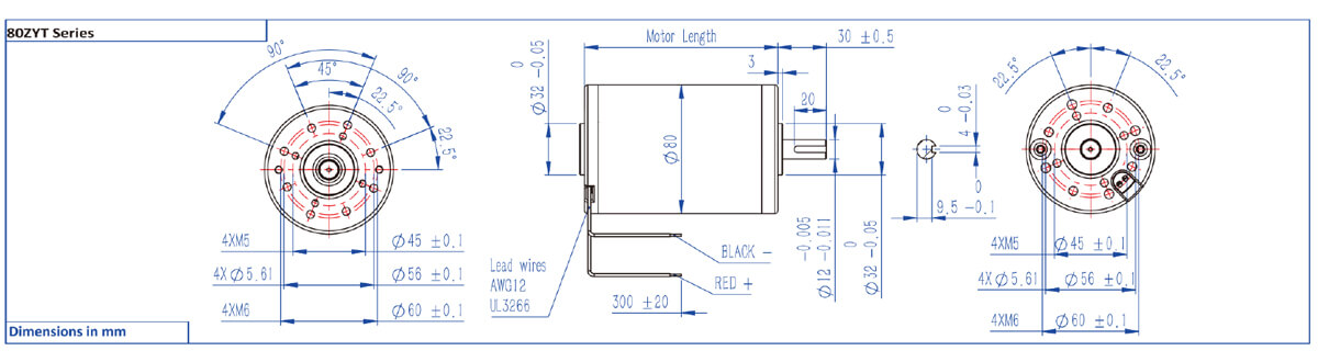 80ZYT Series Brushed Dc Motor Dimension 80ZYT Series Brushed Dc Motor Dimension